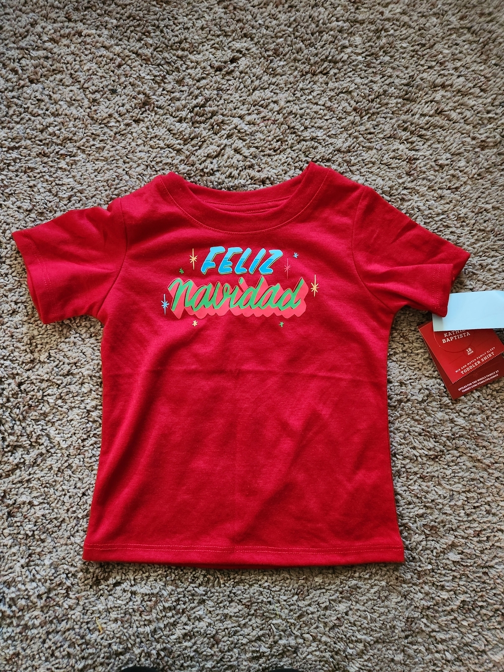 Wondershop Red Unisex Kids Shirt "Feliz Navidad" Holiday Tee Size 18M